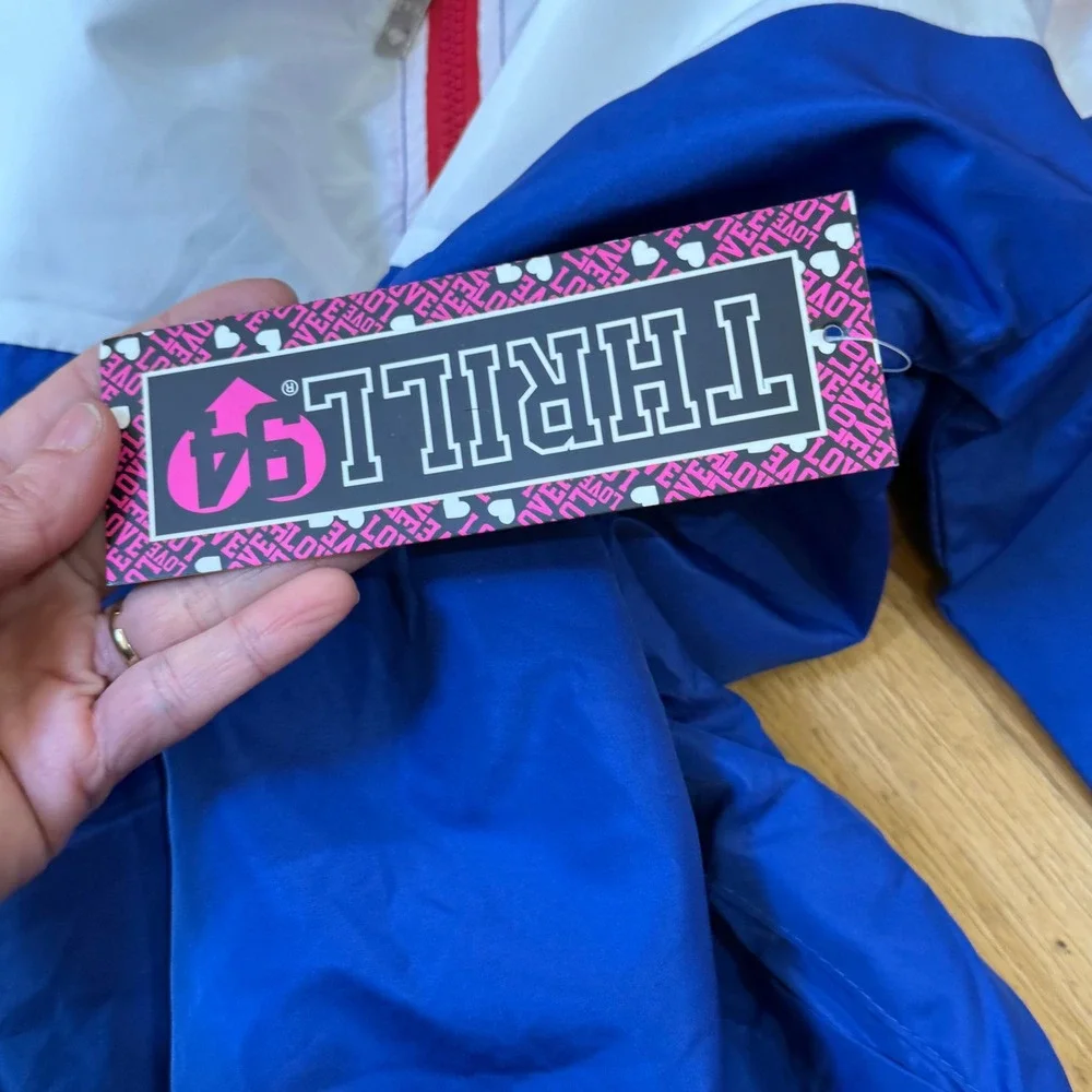 Thrill‎ 94 2X Colorblock Windbreaker LOVE Quarter Zip Jacket Blue Red White NWT